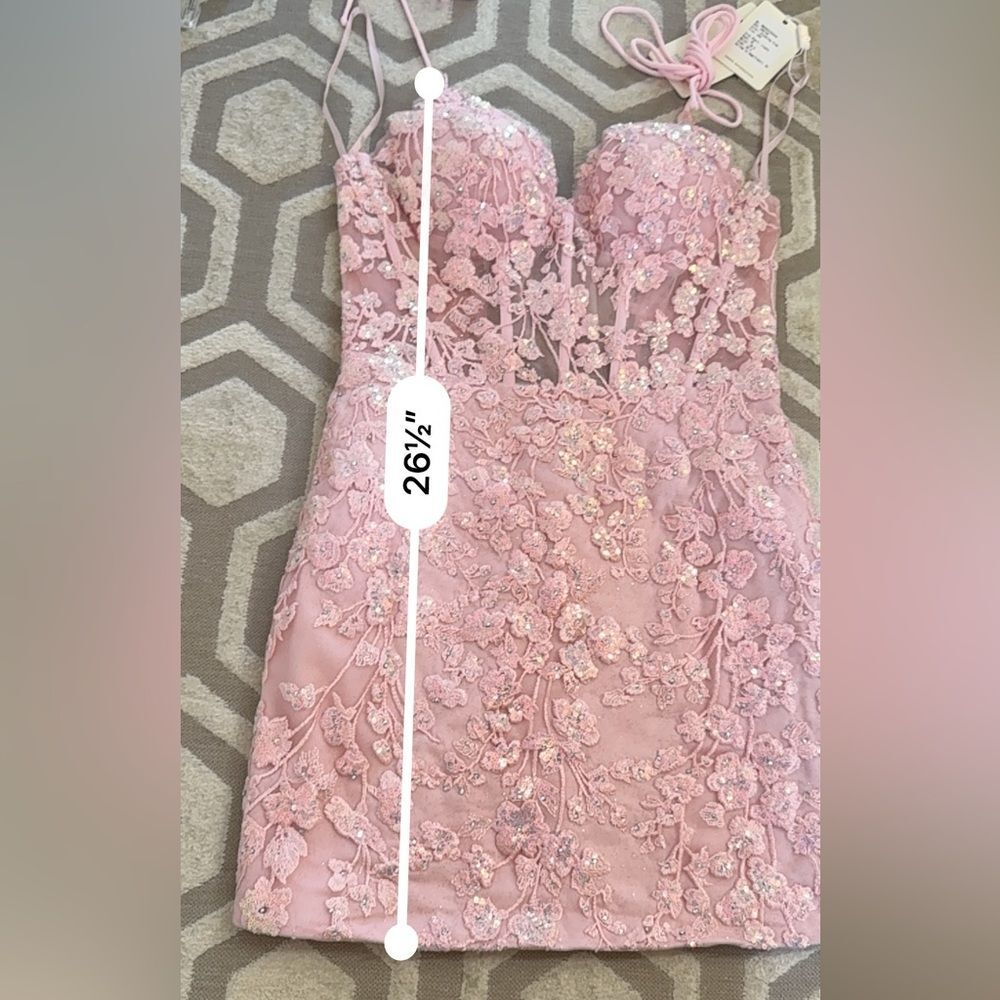 STACEES Floral Sequined Lace-Up Homecoming Dress Glitter Blushing Pink 6 NWT - Picture 10 of 13